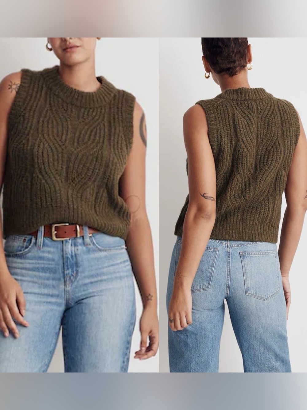 Madewell Knowe Pointelle Sweater Vest Heather Basil Green Acrylic Wool Sz XXS